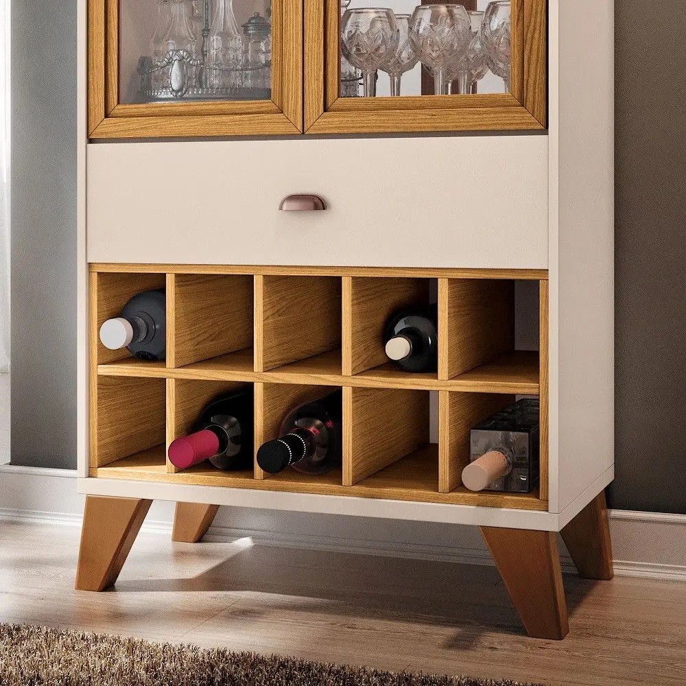 Cristaleira 2 Portas de Vidro 1 Gaveta Adega HB Móveis Opera Off White/Cinamomo