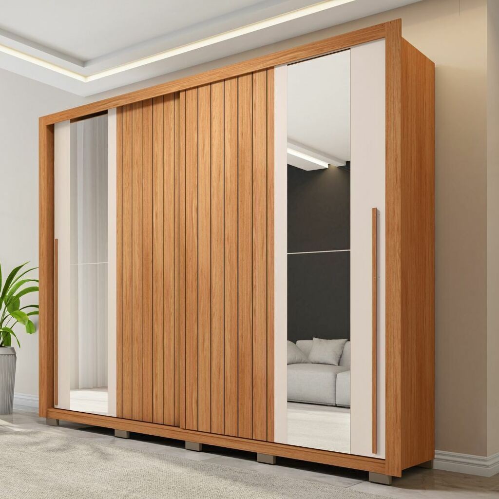 Guarda-Roupa Casal 100% MDF Moviment 2 Portas 4 Gavetas com Espelho Freijó/Off White - Caemmun Guarda-Roupa Casal 100% MDF Moviment 2 Portas 4 Gavetas com Espelho Freijó/Off White - Caemmun