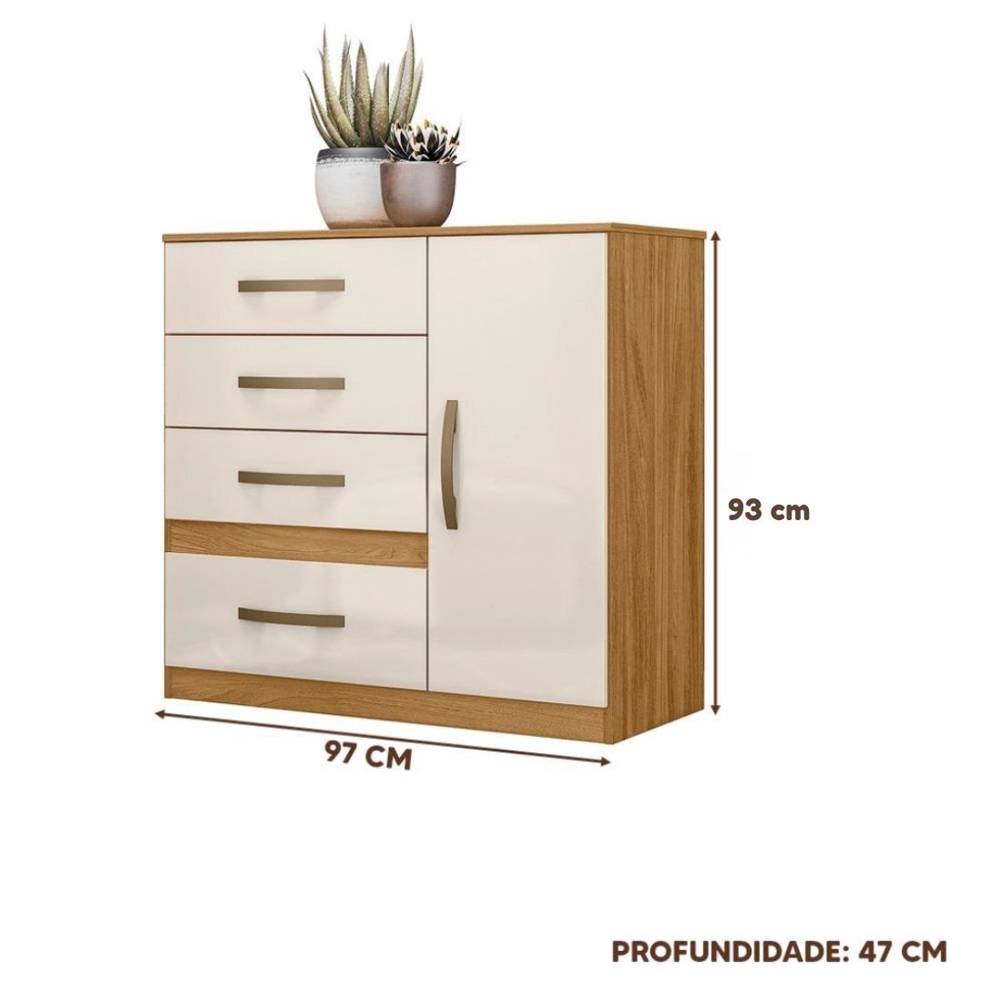 Cômoda para Quarto Com 4 Gavetas 1 Porta Moval Vênus Freijó/Off white