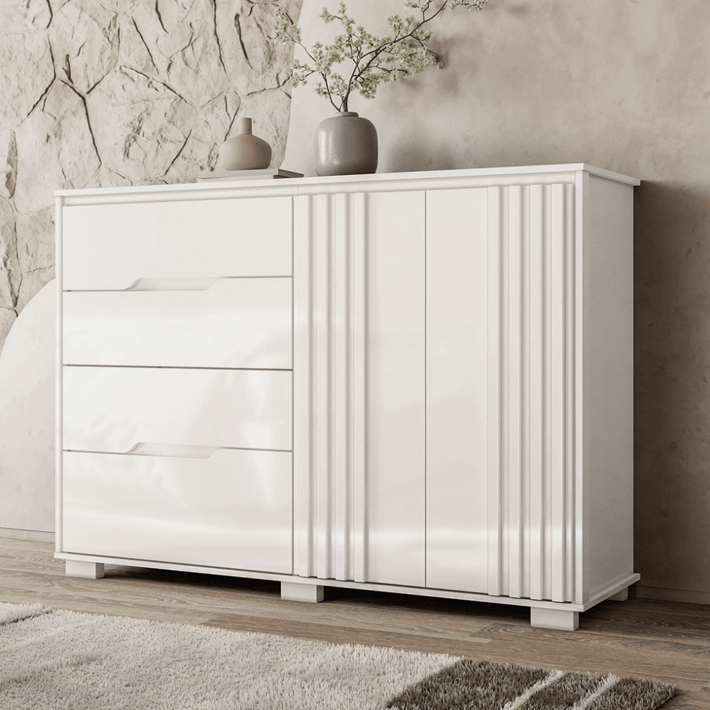 Cômoda com Sapateira Texas 4 Gavetas e 2 Portas Branco - Moval Cômoda com Sapateira Texas 4 Gavetas e 2 Portas Branco - Moval