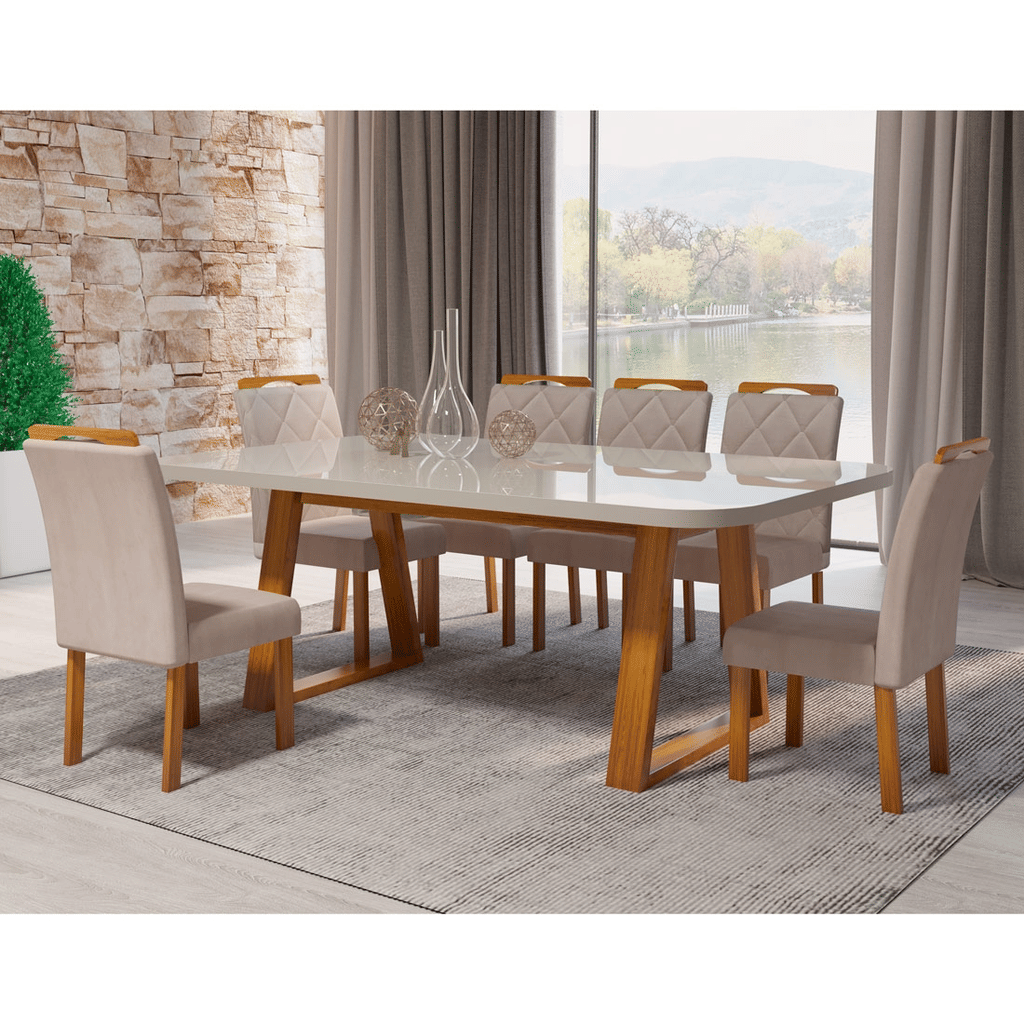 Conjunto Mesa Sofistic 180x90 com 6 cadeiras Malibu Lord, Naturale - Bom Pastor Conjunto Mesa Sofistic 180x90 com 6 cadeiras Malibu Lord, Naturale - Bom Pastor