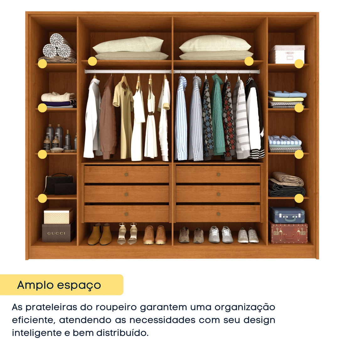 Guarda‑Roupa Casal Barcelona 6 Portas 6 Gavetas Ripado Cinamomo/Off White Guarda‑Roupa Casal Barcelona 6 Portas 6 Gavetas Ripado Cinamomo/Off White