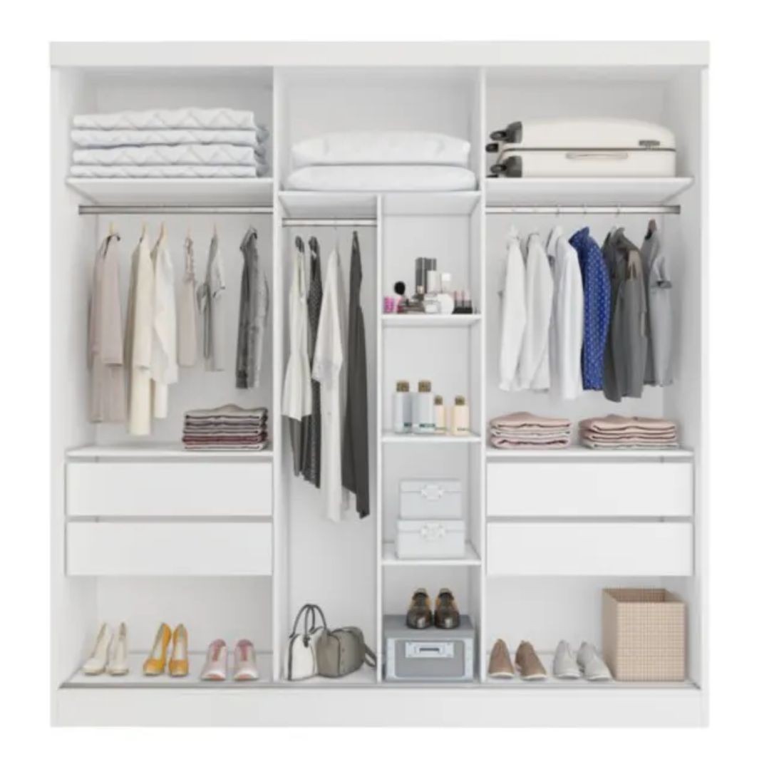 Guarda-Roupa Casal Com Espelho 3 Portas de Correr 100% MDF Capri Branco - Bianchi