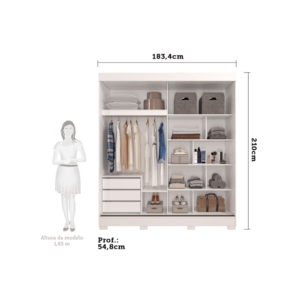 Guarda-Roupa Casal em MDF com Espelho, 2 Portas de Correr Ilhéus Branco - Panan Guarda-Roupa Casal em MDF com Espelho, 2 Portas de Correr Ilhéus Branco - Panan