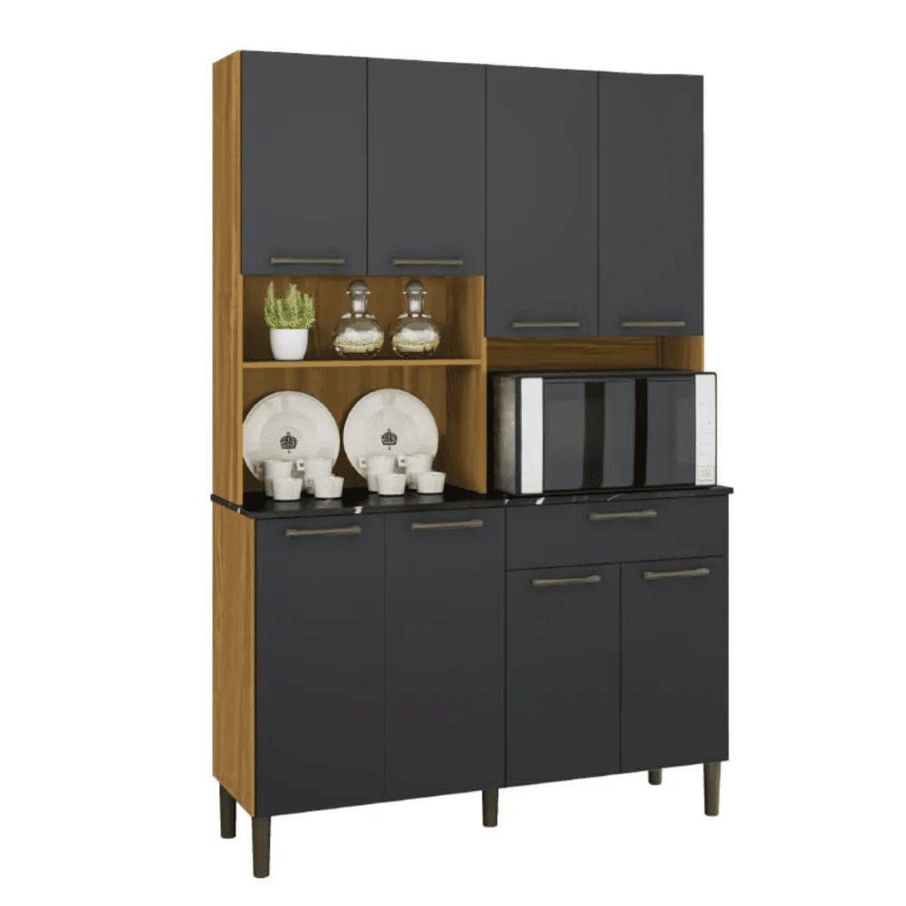 Armário de Cozinha Kit 8 Portas 1 Gaveta em MDF Ronipa Tannat Amendoa/Chumbo Armário de Cozinha Kit 8 Portas 1 Gaveta em MDF Ronipa Tannat Amendoa/Chumbo