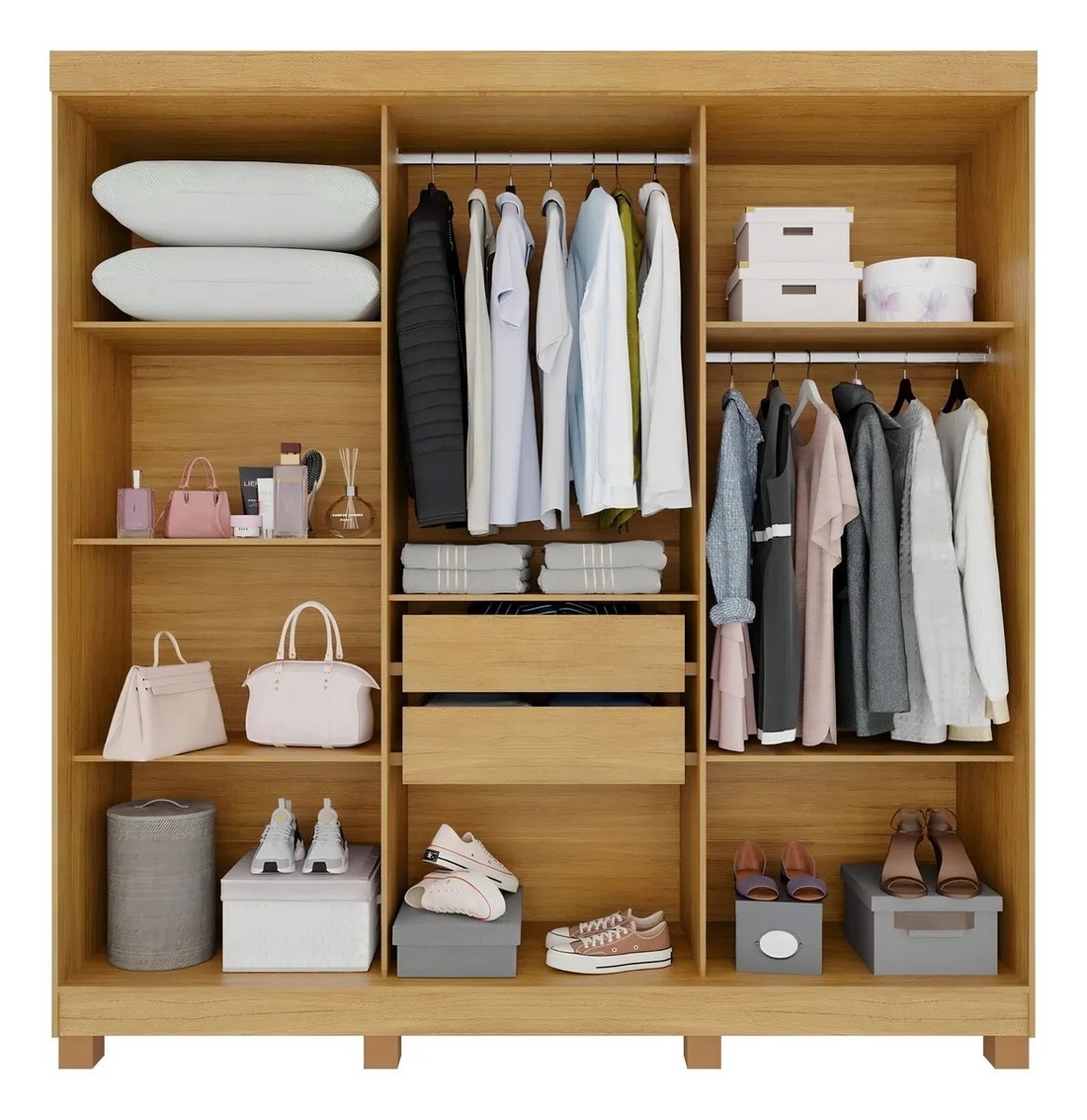 Guarda-roupa 6 Portas, com Espelho com Pés Madri Cinamomo/Off White - CHF Móveis