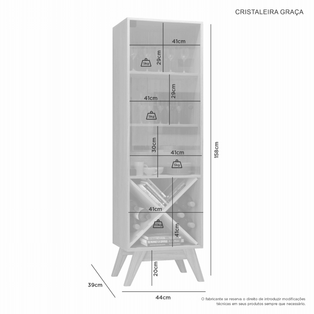 Cristaleira Graça 1 Porta de Vidro Cinamomo/Off White - JCM Móveis Cristaleira Graça 1 Porta de Vidro Cinamomo/Off White - JCM Móveis