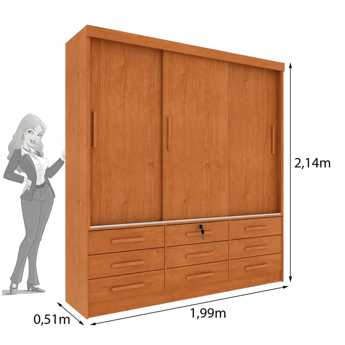 Guarda-Roupa Casal 3 Portas 9 Gavetas Tcil Móveis Chicago Cinamomo Guarda-Roupa Casal 3 Portas 9 Gavetas Tcil Móveis Chicago Cinamomo