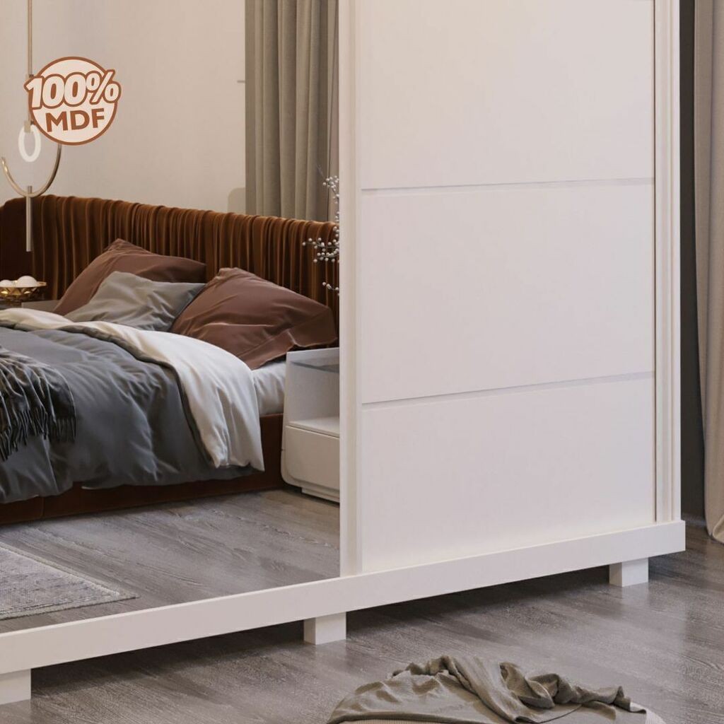 Guarda-Roupa Casal 3 Portas de correr Anna Euro 100% MDF com Espelho Branco - Bom Pastor