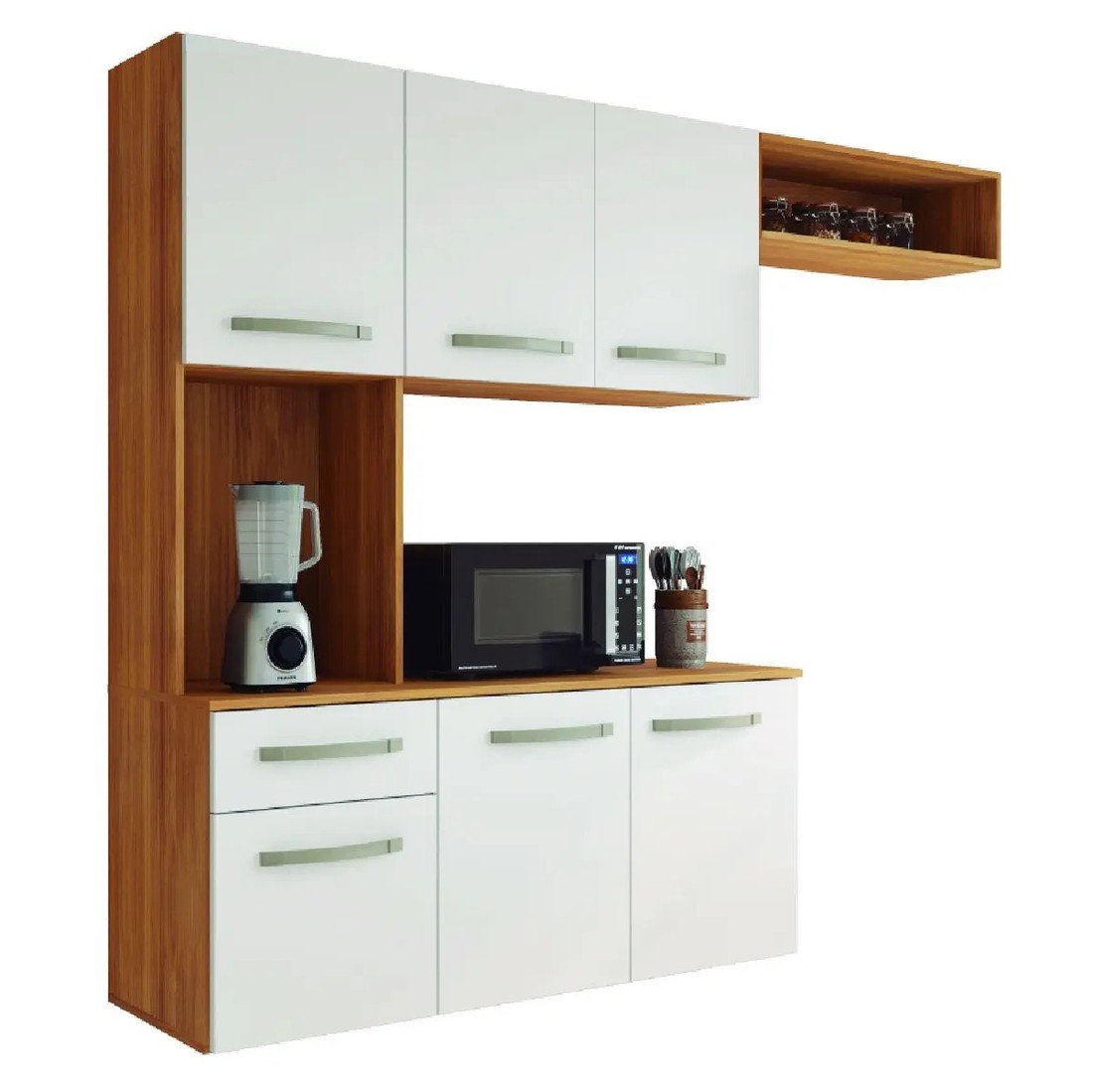 Armário de Cozinha Completa Suspenso com Balcão 6 Portas 1 Gaveta Belíssima Freijó/Off White Fiorello Armário de Cozinha Completa Suspenso com Balcão 6 Portas 1 Gaveta Belíssima Freijó/Off White Fiorello