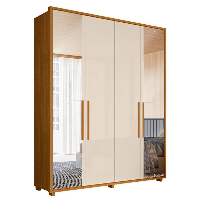Guarda-Roupa Casal Greco 4 Portas com Espelho 100% MDF Madetec - Cinamomo/Off White