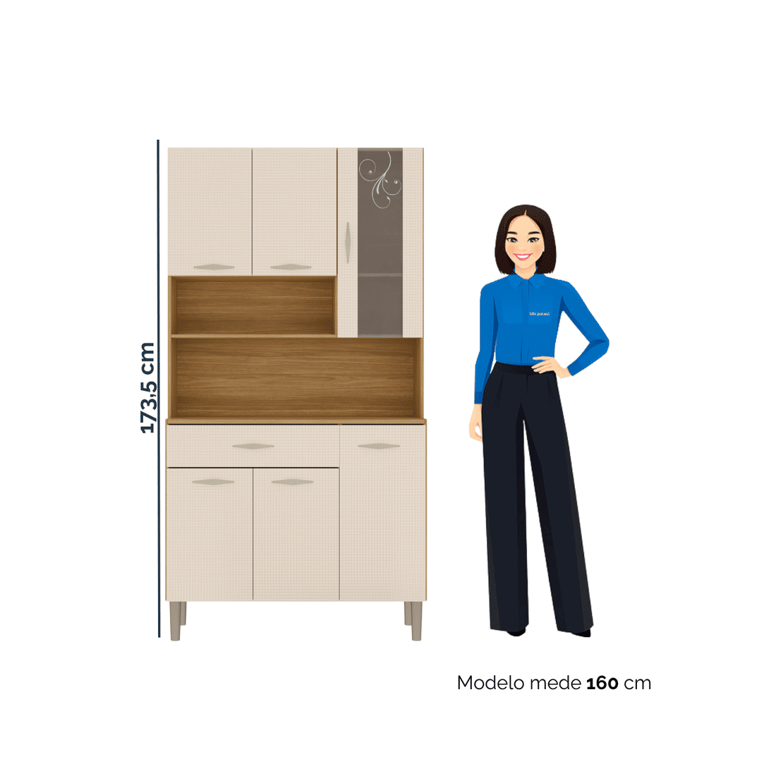 Armário de Cozinha 100% MDF Kit Golden 6 Portas Plus Freijó/Soft 