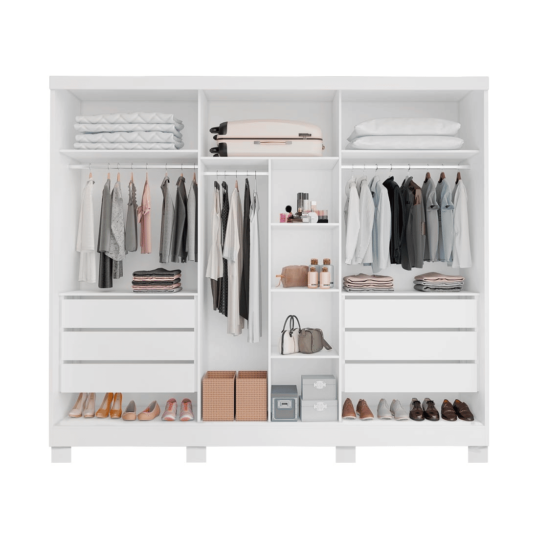 Guarda Roupa Casal Master 240 6 Portas, com Espelho, 100% MDF cor Branco - Bianchi Guarda Roupa Casal Master 240 6 Portas, com Espelho, 100% MDF cor Branco - Bianchi