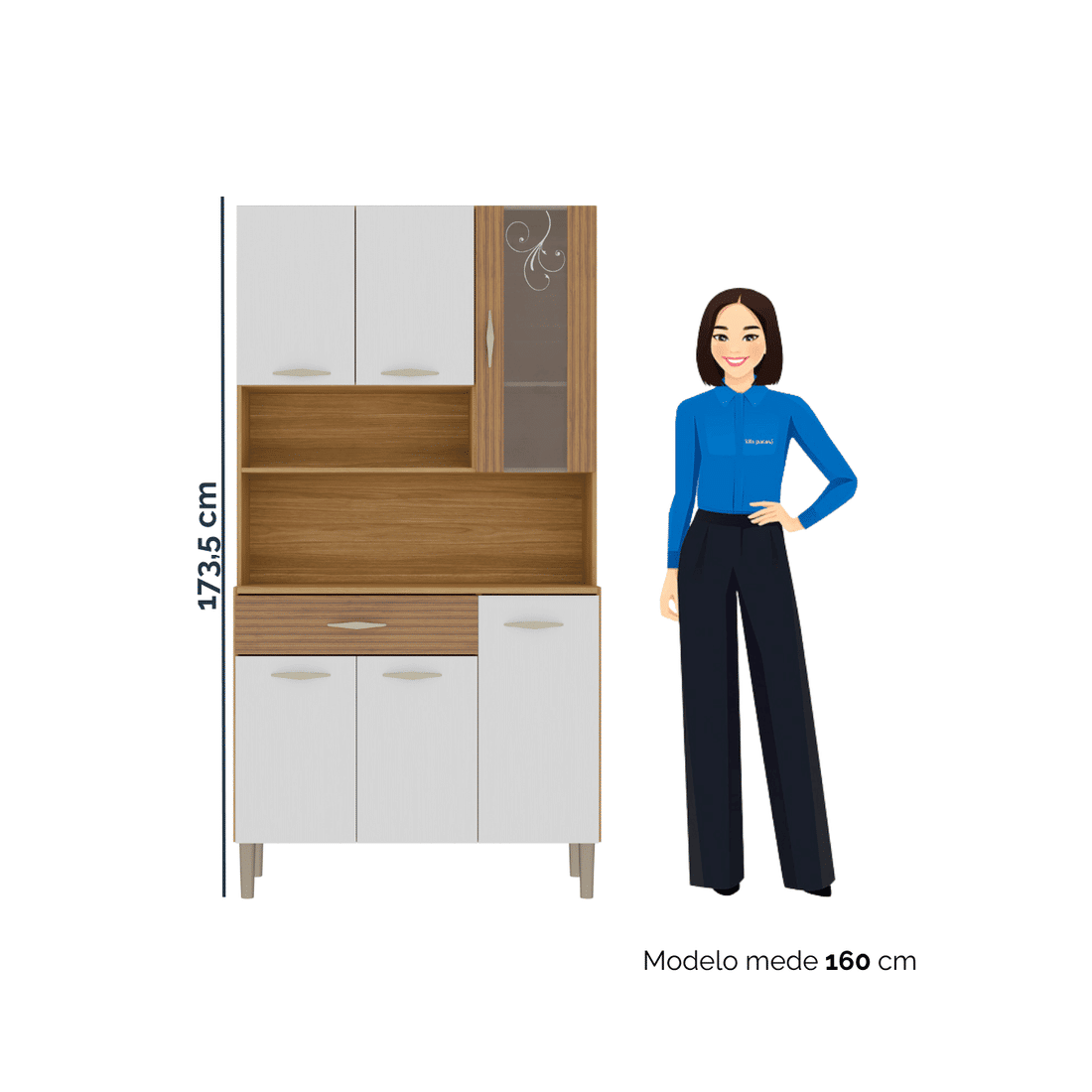 Armário de Cozinha 100% MDF Kit Golden 6 Portas Plus Freijó/Supremo/Ripado 3D