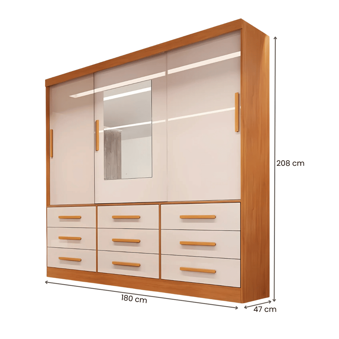 Guarda-Roupa Casal Athenas com Espelho 3 Portas 9 Gavetas Nature/Off White - Bianchi