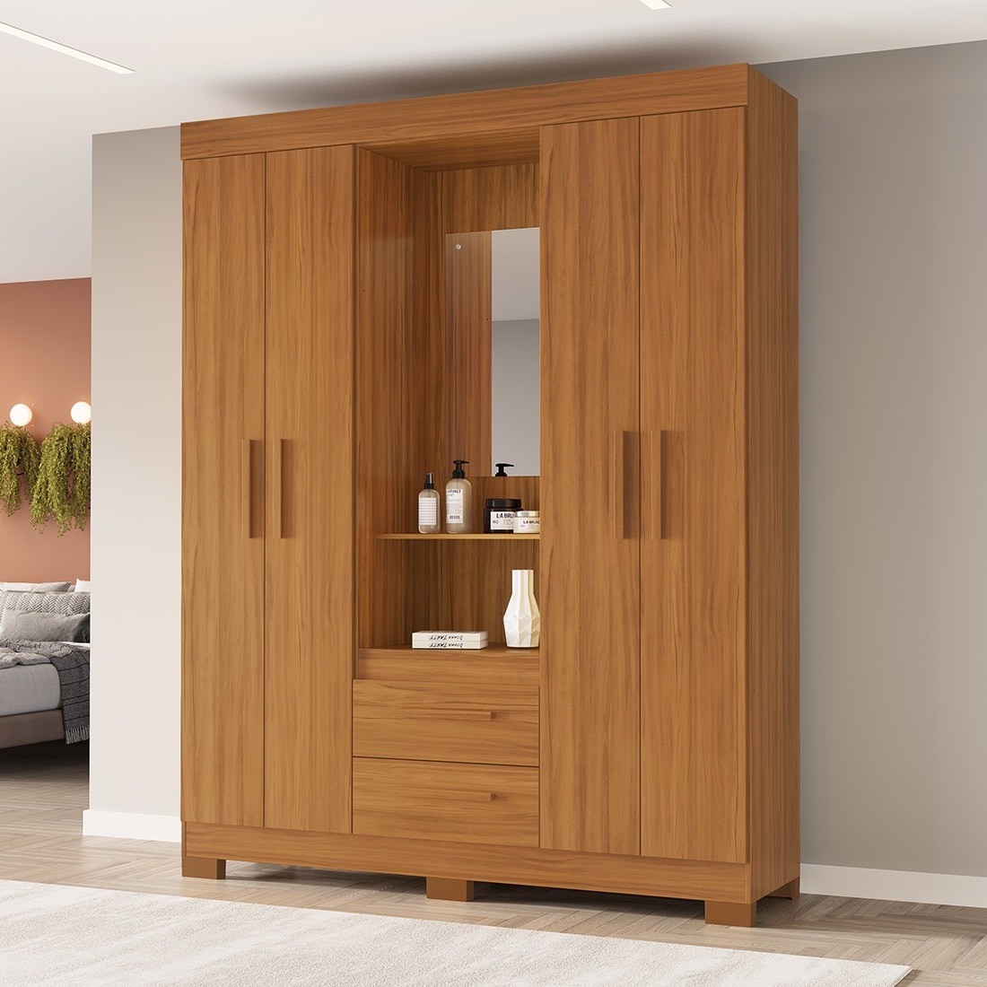 Guarda-roupa Solteiro NT6055 com Espelho 4 Portas Notável - Freijo