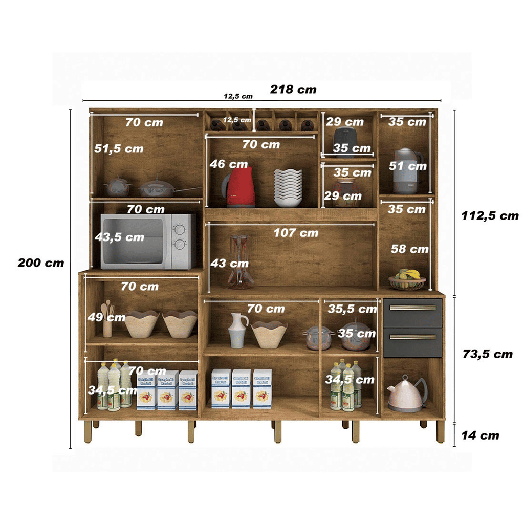 ArmÁrio de Cozinha Kit 11 Portas Petra com 2 Gavetas Cinamomo com Grafite - Valdemóveis ArmÁrio de Cozinha Kit 11 Portas Petra com 2 Gavetas Cinamomo com Grafite - Valdemóveis