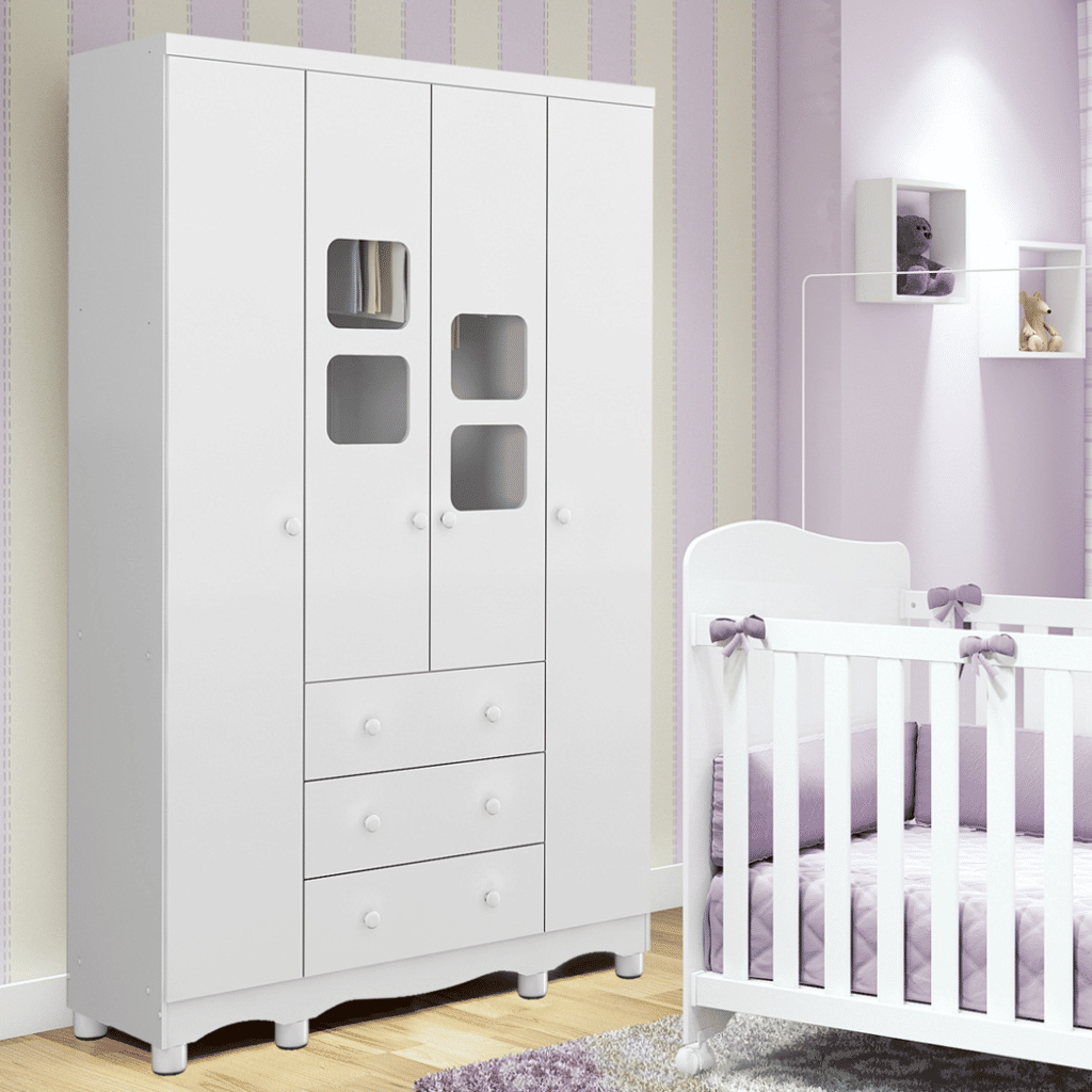 Guarda-Roupa Infantil 4 Portas em MDF Moveis Peroba Uli Branco Guarda-Roupa Infantil 4 Portas em MDF Moveis Peroba Uli Branco