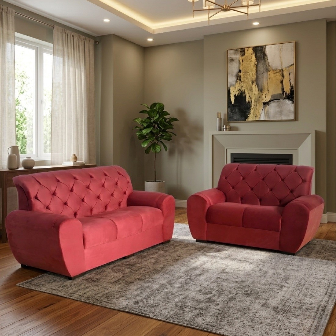 Sofá 3 e 2 Lugares Stilo Vermelho - Malu Estofados Sofá 3 e 2 Lugares Stilo Vermelho - Malu Estofados