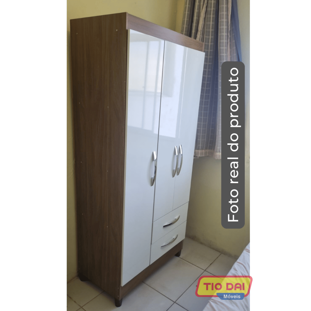 Guarda-Roupa Solteiro 3 Portas 2 Gavetas Lima Naturale/Branco - Moval Guarda-Roupa Solteiro 3 Portas 2 Gavetas Lima Naturale/Branco - Moval