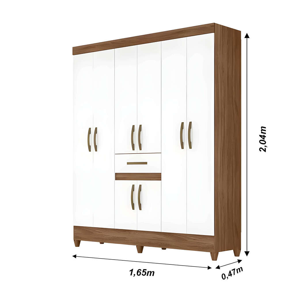 Guarda-Roupa Solteiro 6 Portas Moval Portugal Naturale/Branco Guarda-Roupa Solteiro 6 Portas Moval Portugal Naturale/Branco