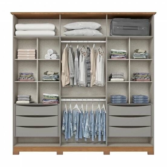 Guarda-roupa Casal Andreas 6 Portas Cinza/Nature - Henn Guarda-roupa Casal Andreas 6 Portas Cinza/Nature - Henn