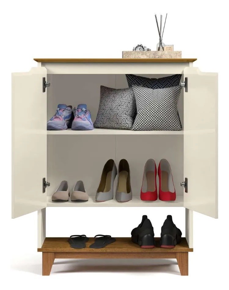 Sapateira 2 Portas Hall Flow EJ Móveis – Off White/Freijó Sapateira 2 Portas Hall Flow EJ Móveis – Off White/Freijó