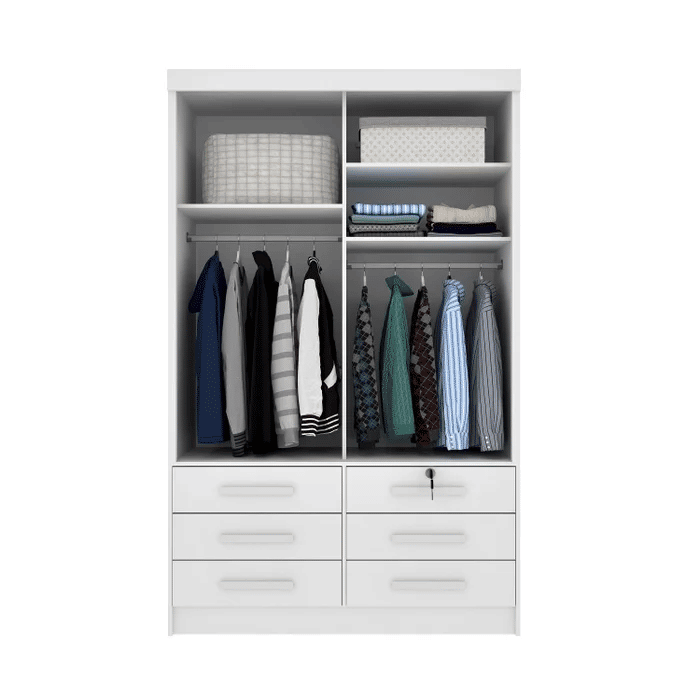Guarda-Roupa Solteiro 2 Portas 6 Gavetas Tcil Móveis Chicago Branco Guarda-Roupa Solteiro 2 Portas 6 Gavetas Tcil Móveis Chicago Branco