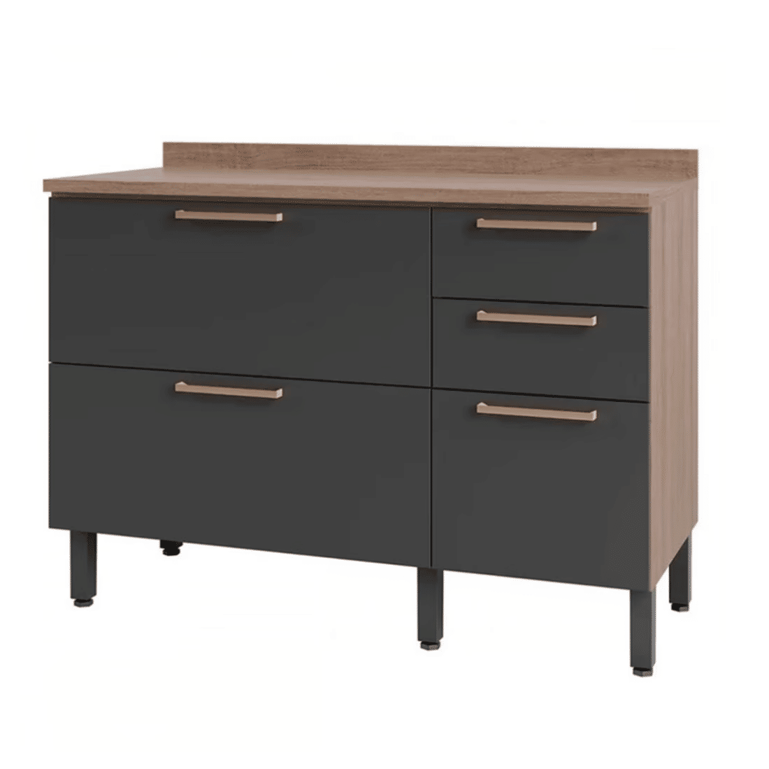 Balcão de Cozinha 120cm Avelã 3 Portas e 2 Gavetas Telasul - Mel/Grafite