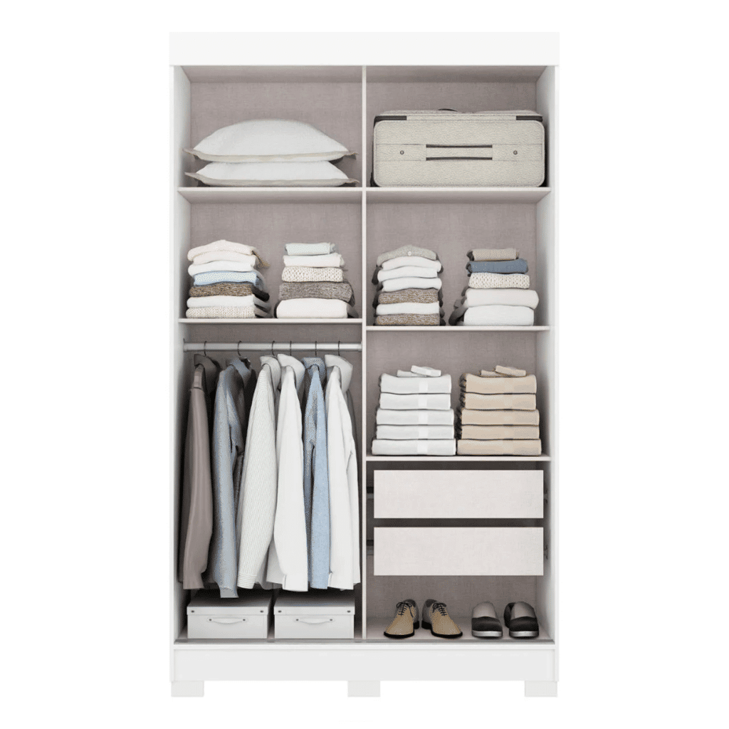 Guarda-Roupa Solteiro  2 Portas de Correr, Apiuna, Branco/Castanho - MX Móveis Guarda-Roupa Solteiro  2 Portas de Correr, Apiuna, Branco/Castanho - MX Móveis