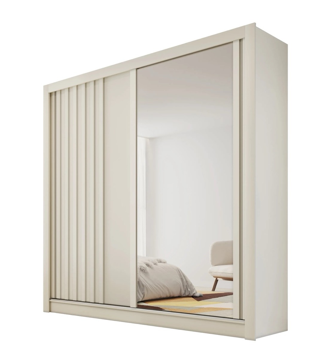 Guarda-Roupas Casal 2 Portas de Correr com Espelho Lugano 100% MDF Europa Móveis Off White