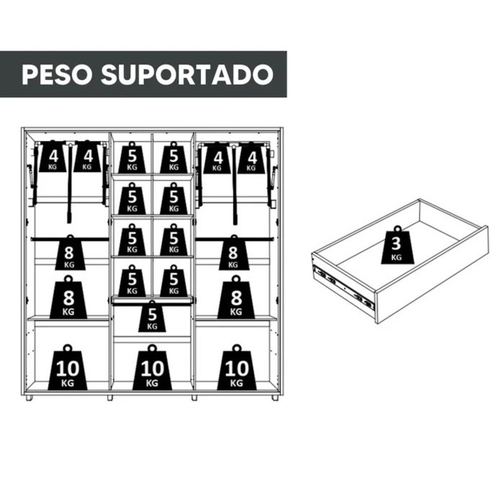 Guarda-Roupa Casal Veronese Frisado 6 Portas com Espelho 100% MDF Madetec - Cinamomo/Off White