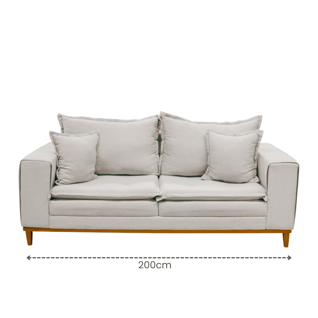 Sofá Búzios 3 Lugares 2,00m com Pillow – Assento em Espuma D33 e Pés de Madeira - Bege - Design Sofá Búzios 3 Lugares 2,00m com Pillow – Assento em Espuma D33 e Pés de Madeira - Bege - Design