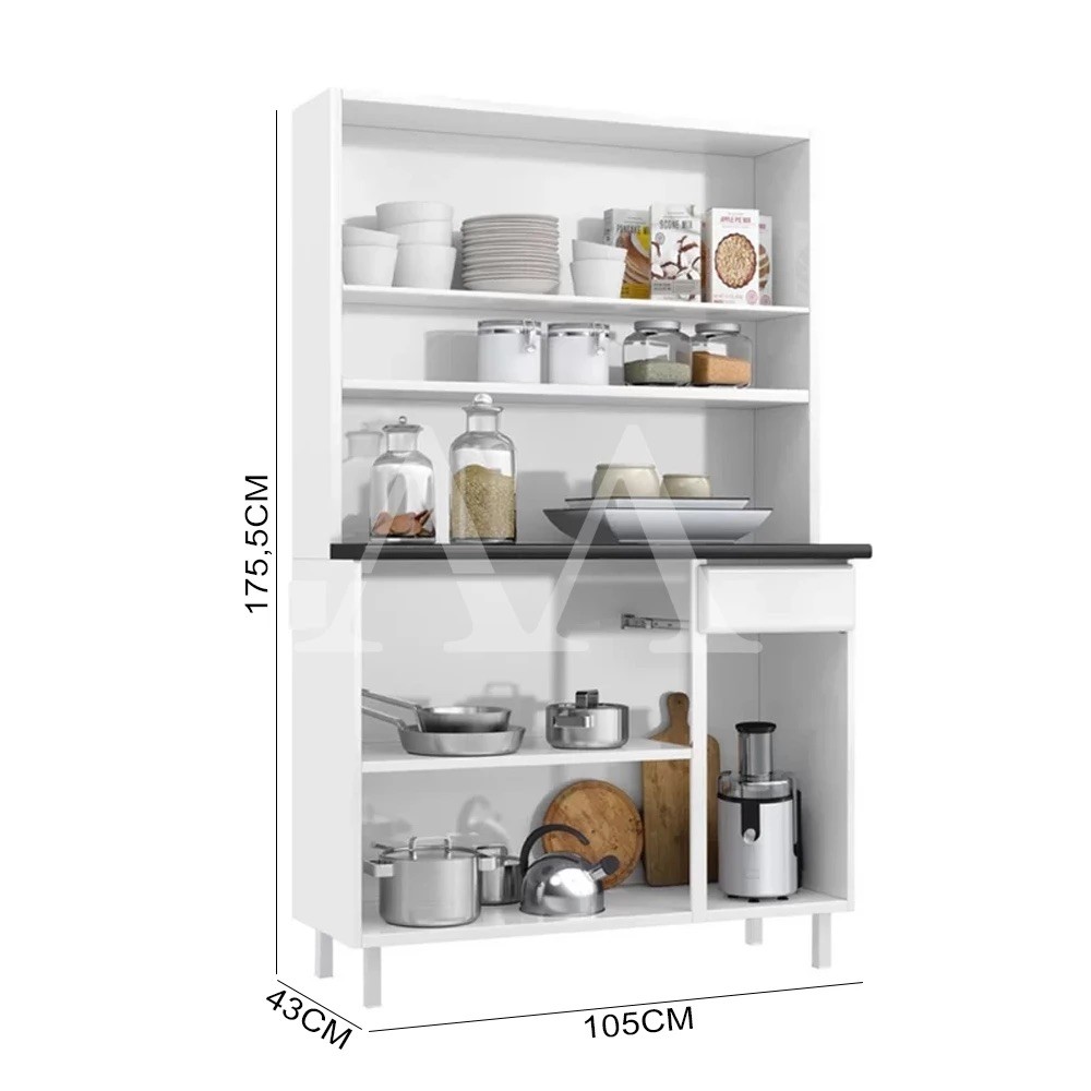 Kit Telasul Triplo 1 Gaveta 3 Portas Baixa com Tampo Diamante New Smart 105cm - Branco