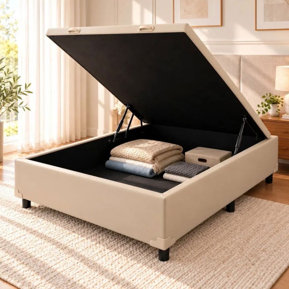 Base Baú Casal 138x188x42 cm Ortolike - Bege Base Baú Casal 138x188x42 cm Ortolike - Bege