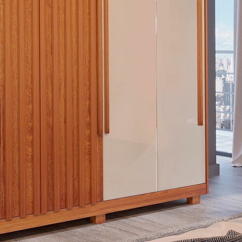 Guarda-Roupa Casal em MDF 6 Portas Bom Pastor Mary Naturalle/Off White/Naturalle Ripado Guarda-Roupa Casal em MDF 6 Portas Bom Pastor Mary Naturalle/Off White/Naturalle Ripado