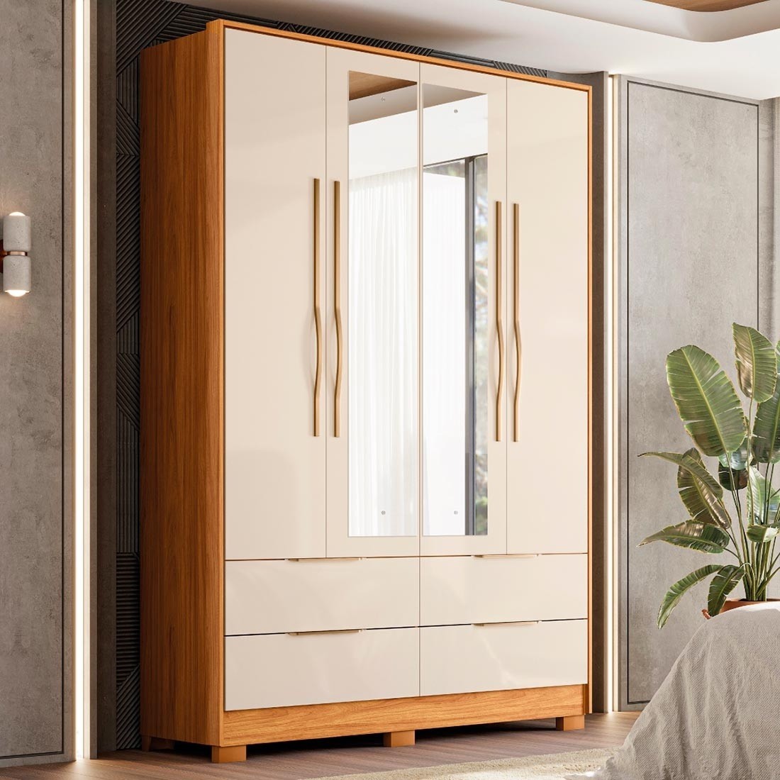 Guarda-roupa Casal Domo 4 Portas com Espelho 157cm Demóbile - Cinam/Of