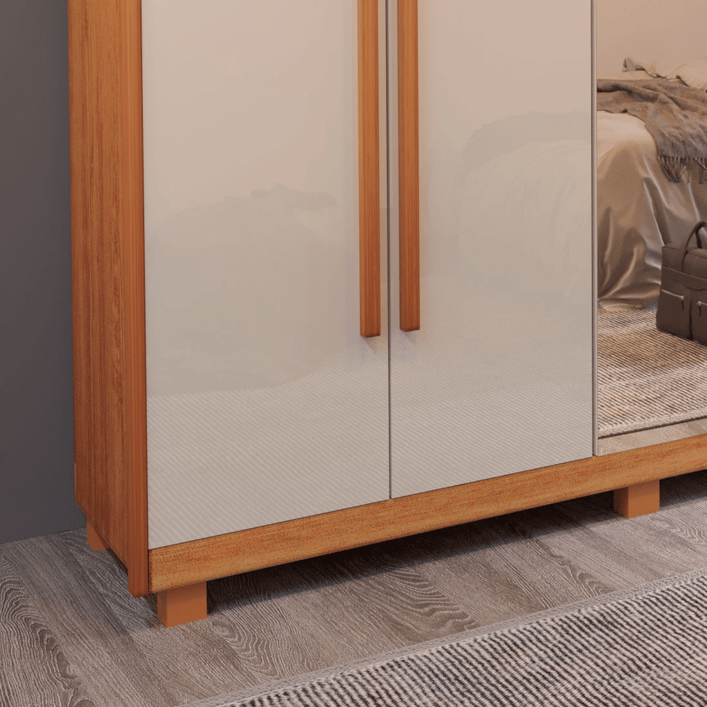 Guarda-Roupa Casal Com Espelho Em MDF 6 Portas Bom Pastor Primore Naturall/Off White Guarda-Roupa Casal Com Espelho Em MDF 6 Portas Bom Pastor Primore Naturall/Off White