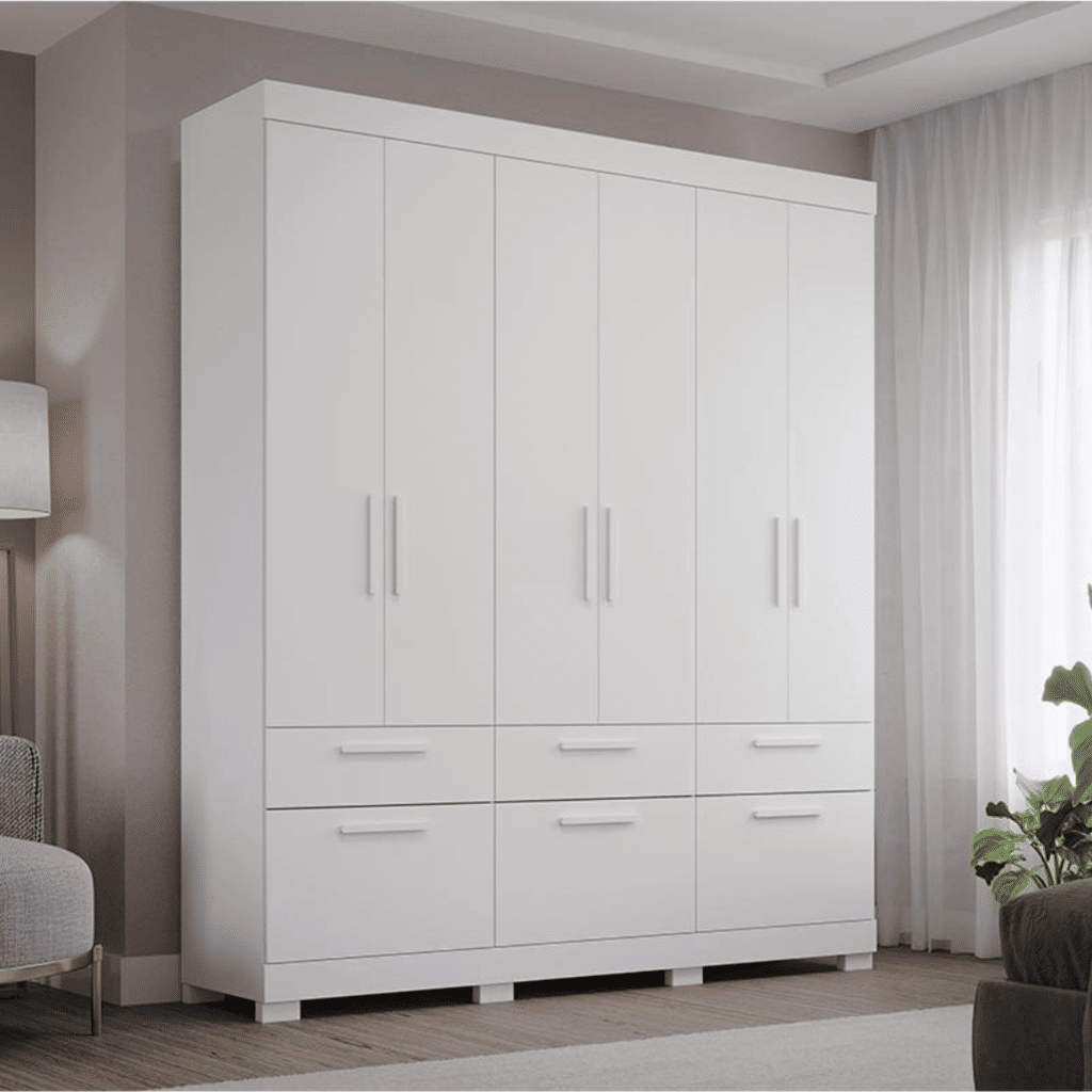 Guarda-Roupa Casal em MDF 6 Portas Panan Porto Branco Guarda-Roupa Casal em MDF 6 Portas Panan Porto Branco