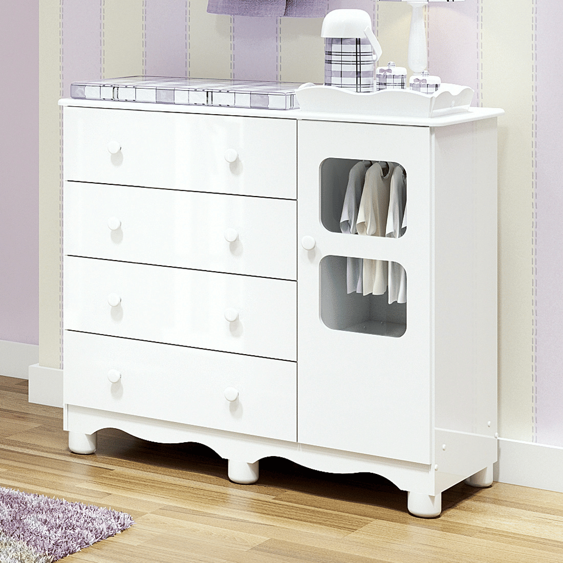 Cômoda Uli 100% MDF, 1 porta e 4 Gavetas Branco - Peroba Cômoda Uli 100% MDF, 1 porta e 4 Gavetas Branco - Peroba