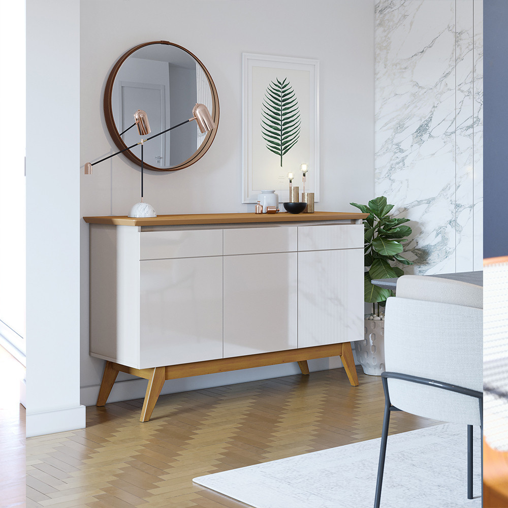 Buffet para Sala 3 Portas Imcal Classic Off White/Nature Buffet para Sala 3 Portas Imcal Classic Off White/Nature