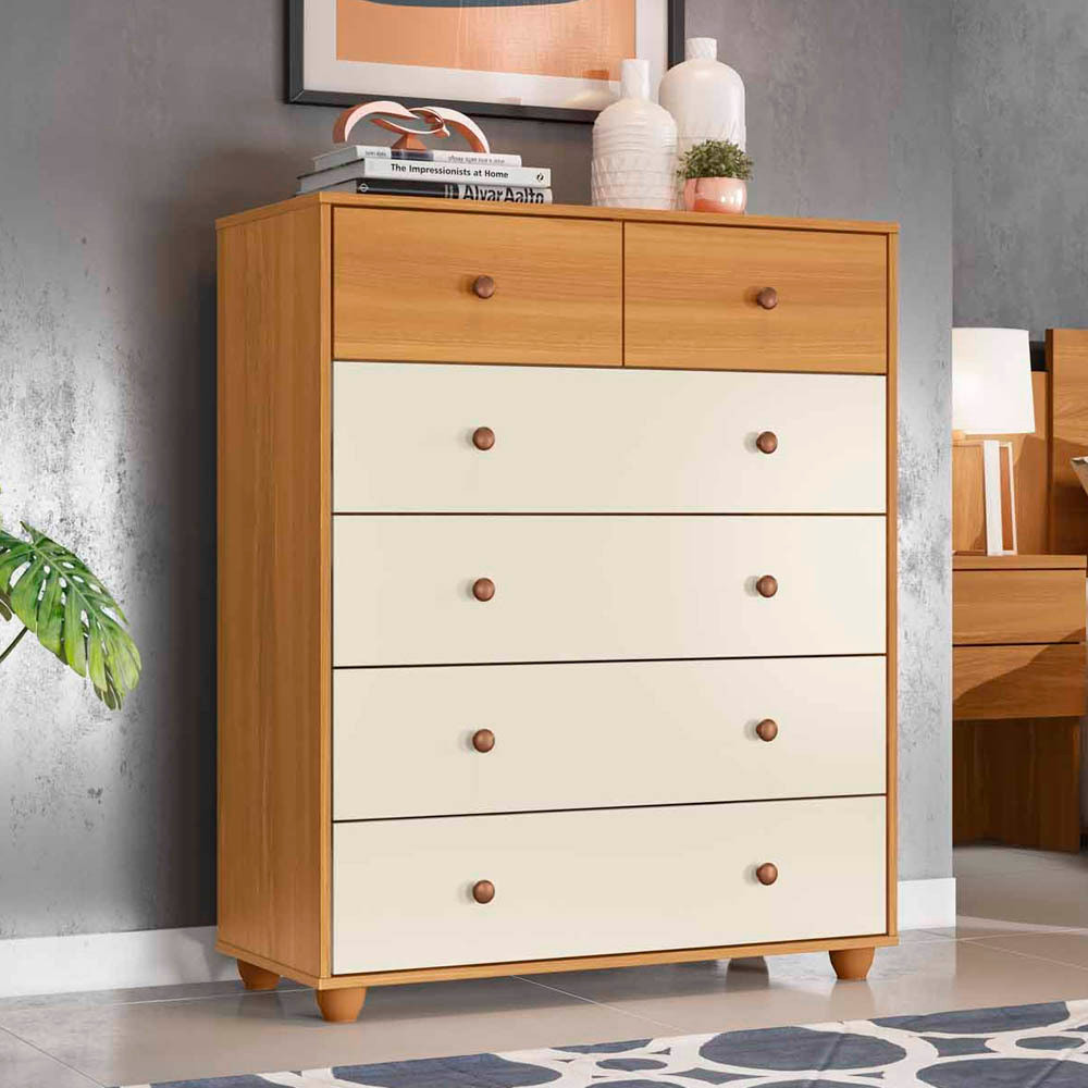 Cômoda para Quarto 6 Gavetas Albatroz Vittoria Carvalho/Off White Cômoda para Quarto 6 Gavetas Albatroz Vittoria Carvalho/Off White
