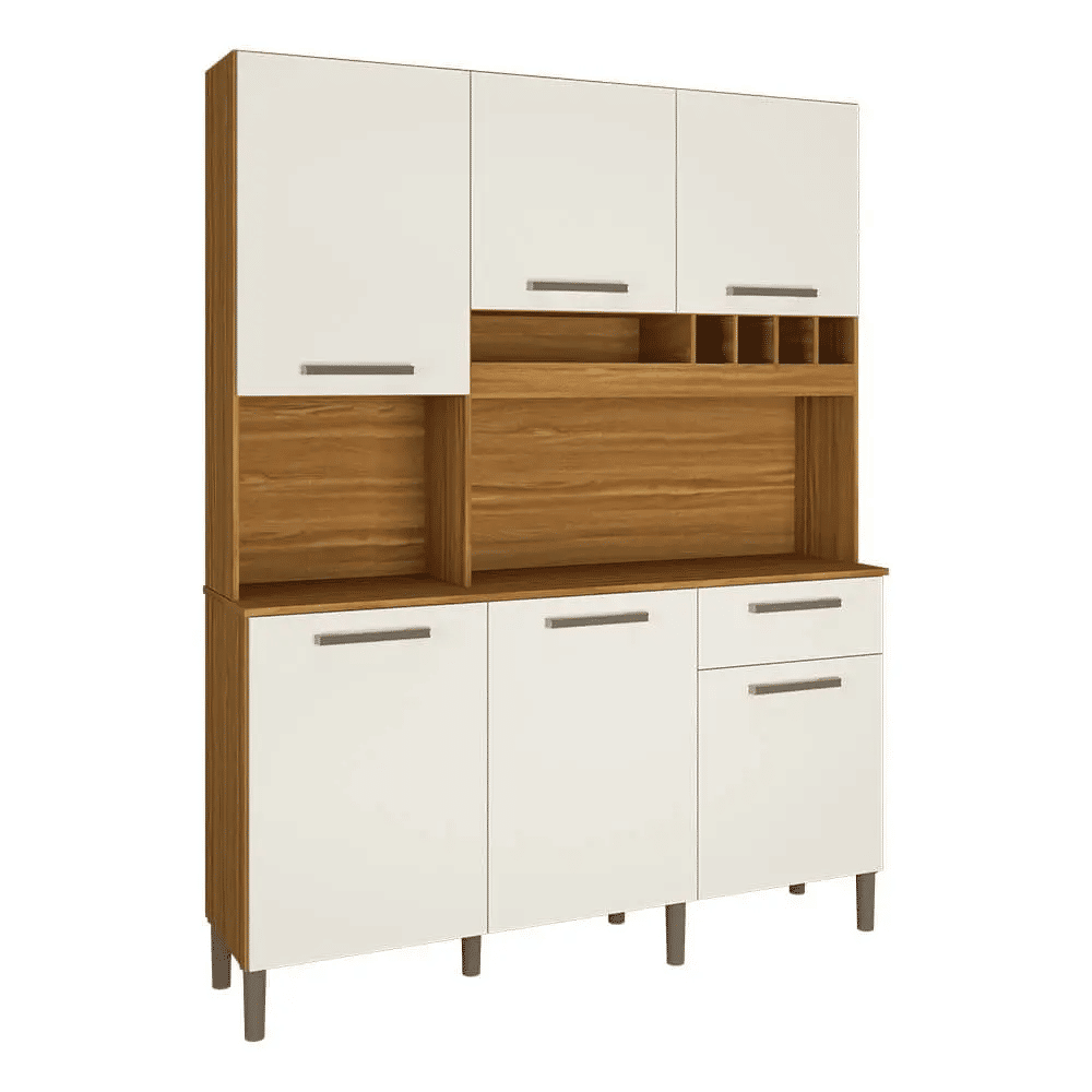 Armário de Cozinha em MDF Kit 6 Portas 1 Gaveta Ronipa Pinot Amendoa/Off White Armário de Cozinha em MDF Kit 6 Portas 1 Gaveta Ronipa Pinot Amendoa/Off White