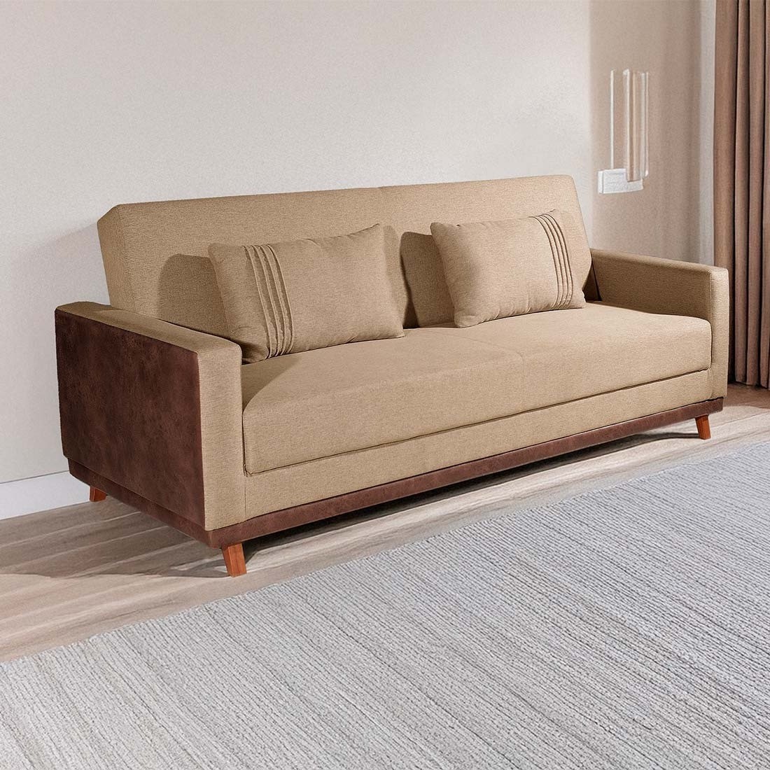 Sofá-cama Palácius 3 Lugares 205cm Bom Pastor Estofados - Linho Bege