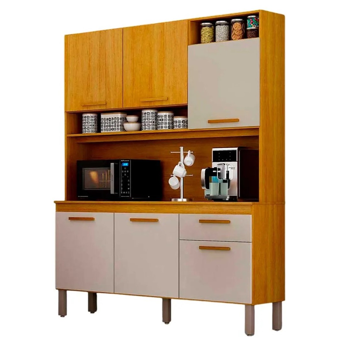 Kit Cozinha Noor 1,45m 6 Portas 1 Gaveta CHF Cinamomo Off White