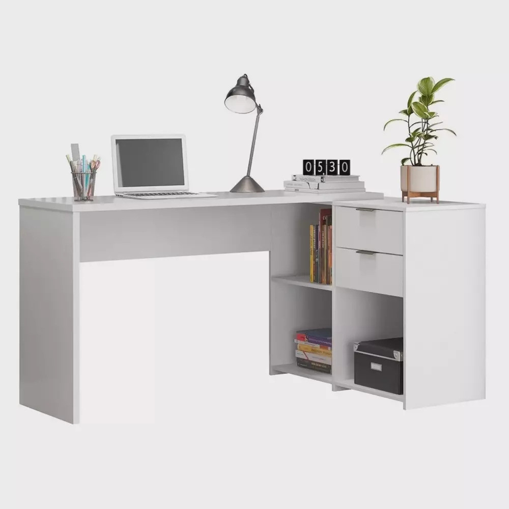 Mesa de Escritório Canto em L Articulada com 2 Gavetas Notável Oficce NT2060 Branco Mesa de Escritório Canto em L Articulada com 2 Gavetas Notável Oficce NT2060 Branco