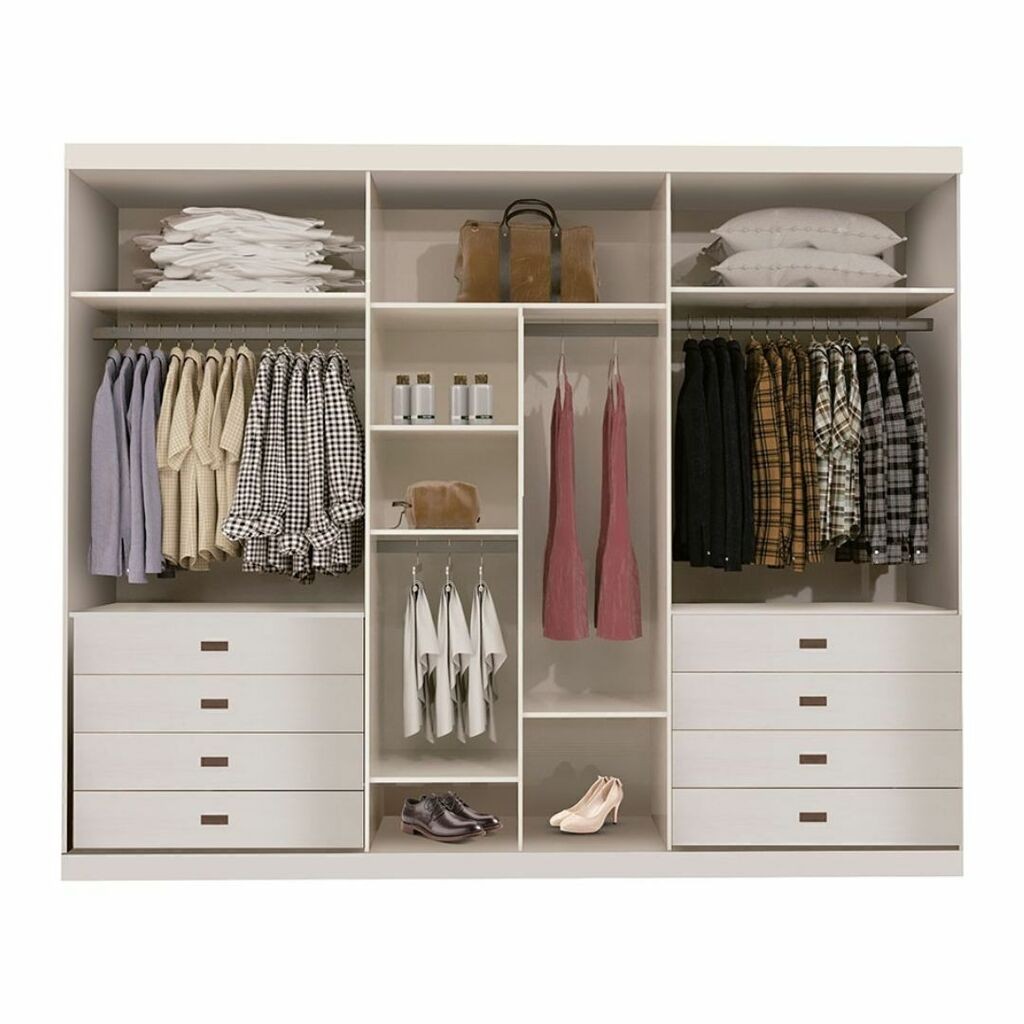 Guarda Roupa Casal Com Espelho 3 Portas de Correr em MDF Raissa Branco - Bom Pastor  Guarda Roupa Casal Com Espelho 3 Portas de Correr em MDF Raissa Branco - Bom Pastor