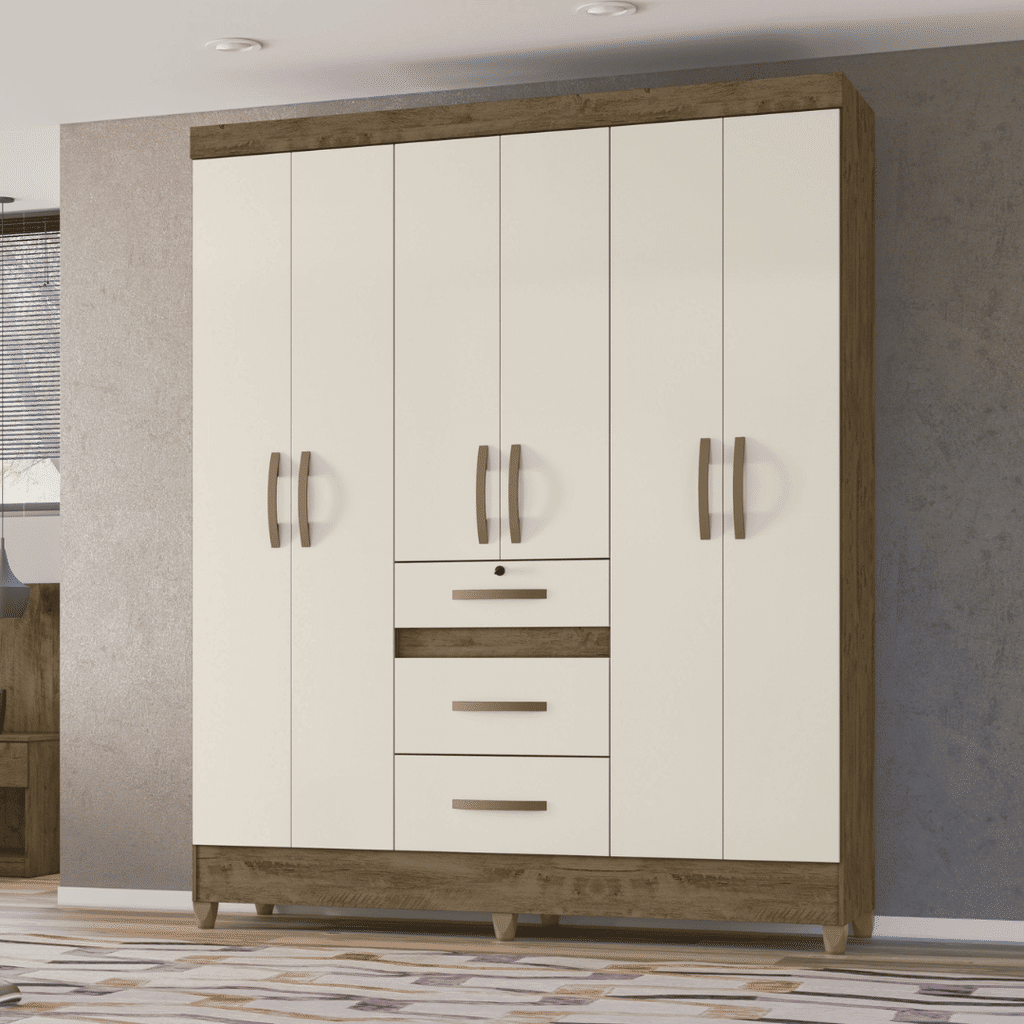 Guarda-Roupa Casal 6 Portas Itatiba Castanho/Off White Moval Guarda-Roupa Casal 6 Portas Itatiba Castanho/Off White Moval