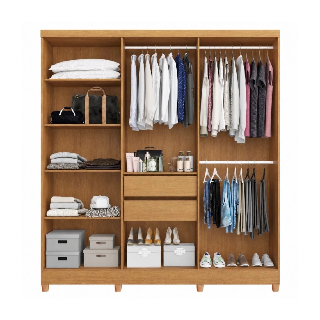 Guarda-roupa 6 Portas 2 Gavetas Bianchi 100% MDF Cabo Frio 180cm - Nature/Off White