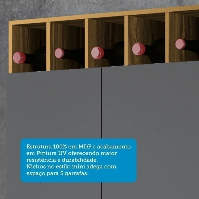 Armário de Cozinha Kit 12 Portas 2 Gavetas 100% MDF Ronipa Móveis Malbec Amendoa/Graffite